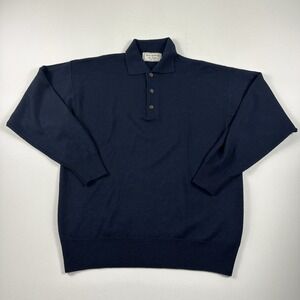 Malagrida Merino wool Blend Polo Sweater Long Sleeve‎ Navy Blue Made In Italy L